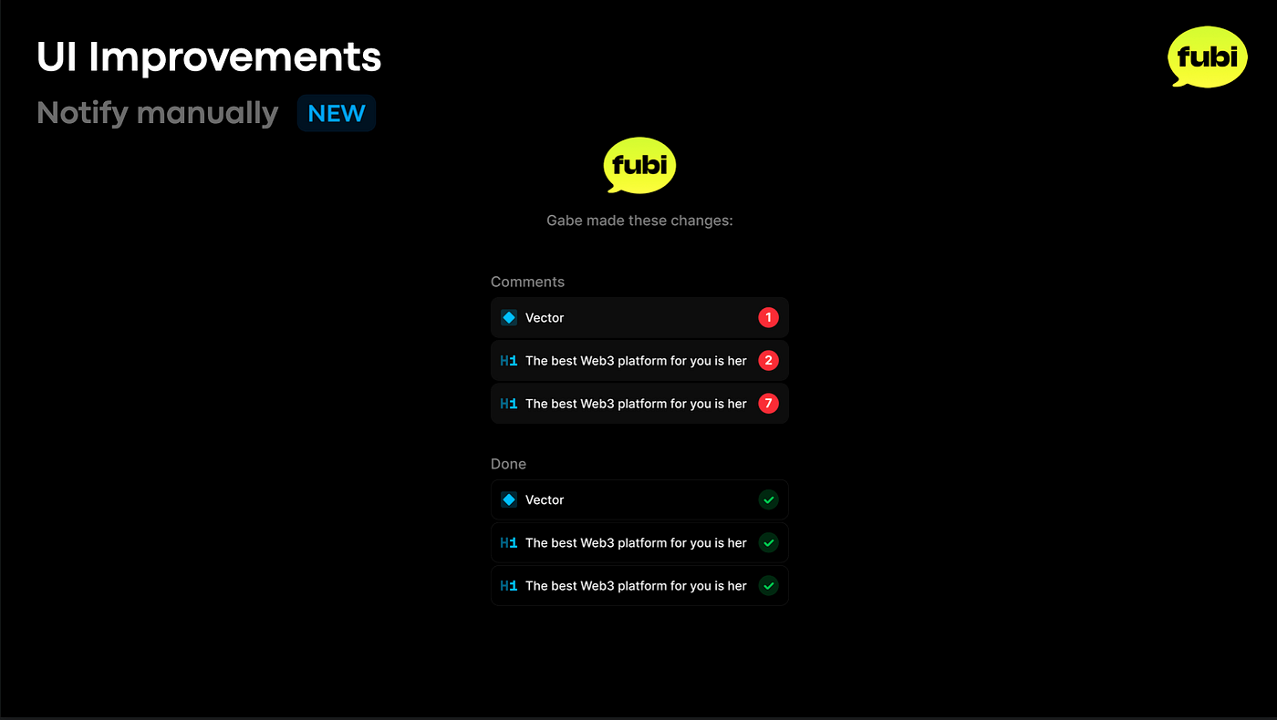 Manual notification feature, cumulative notifications and mark-as-done feature