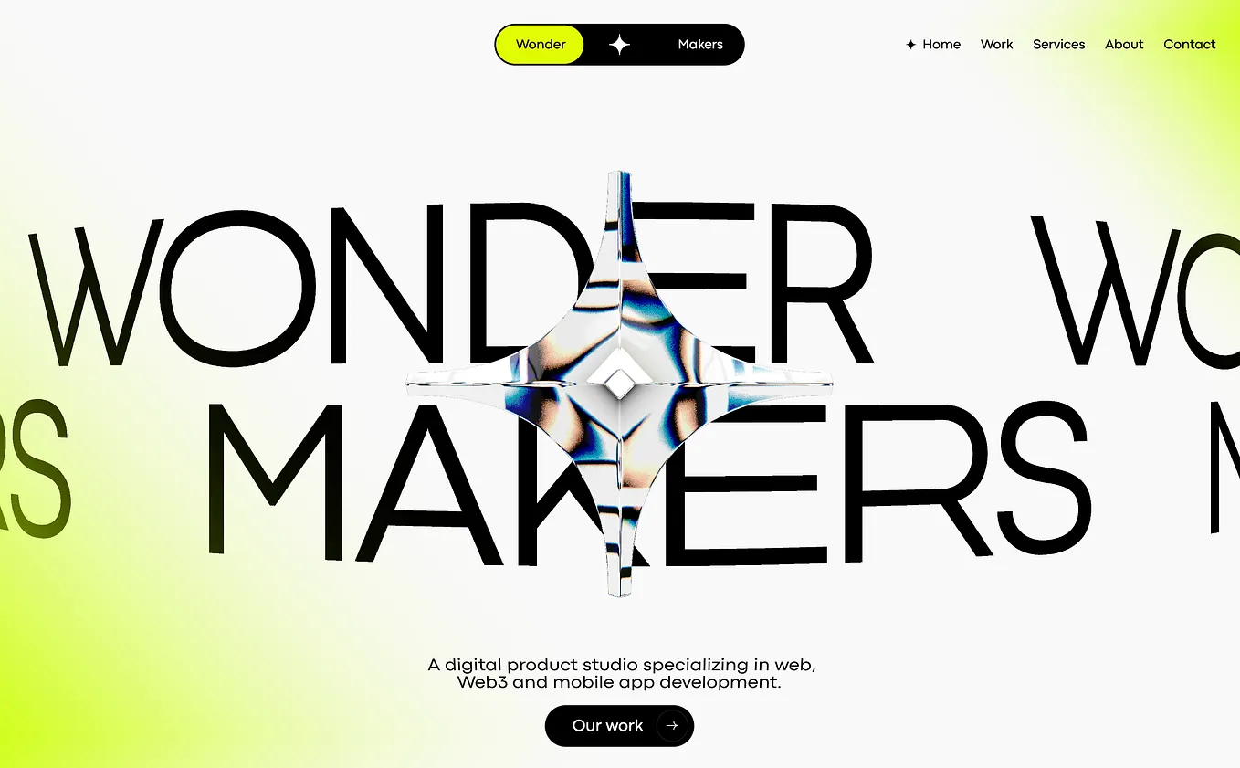 A 3D star made of glass is dominant on the new Wonder Makers home website
